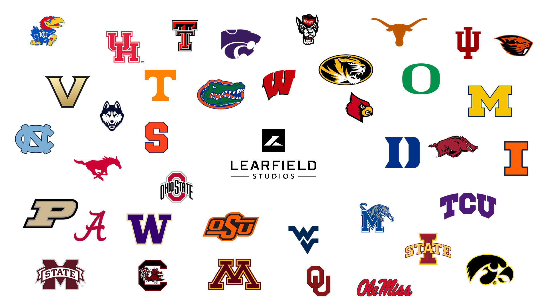 Property logo grid · LF mark in center, schools/brands around